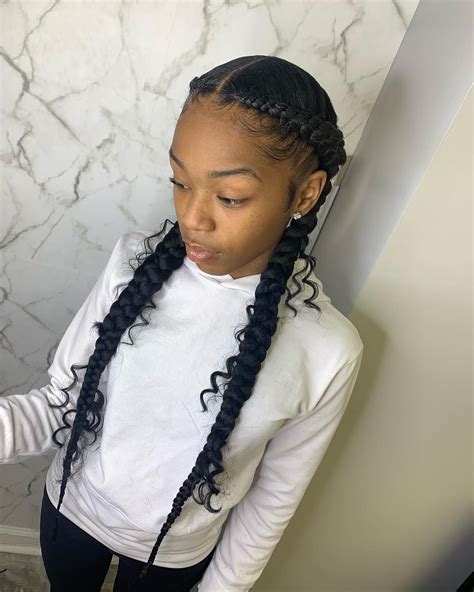 two braids to the back with weave